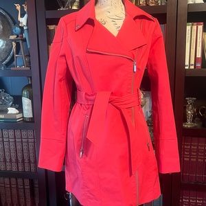 Cute, dark salmon-colored, trench coat style jacket from New York and Company.